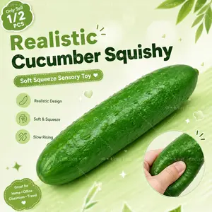 1/2 PCS Realistic Cucumber Squishy Stress Relief Toys, Soft Squeeze Sensory Fidget Toy, Slow Rising Flexible Rebound Handheld Toy for Home Office Classroom Travel Use