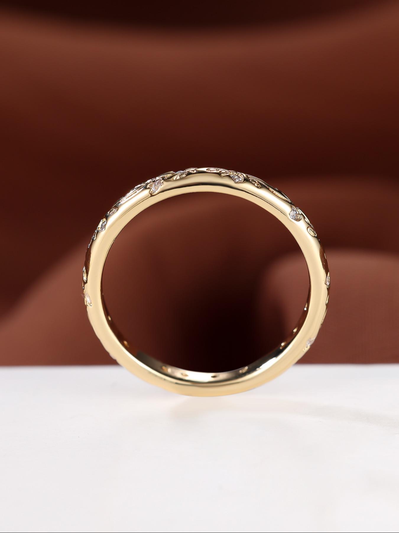 Women's Elegant Floral Engraved Ring with White Cubic Zirconia Decoration, Cubic Zirconia Rings, Beautiful Rings, Exquisite Trendy Ring, Fashionable Jewelry for Women As Engagement Wedding Jewelry, Wedding Promise Rings