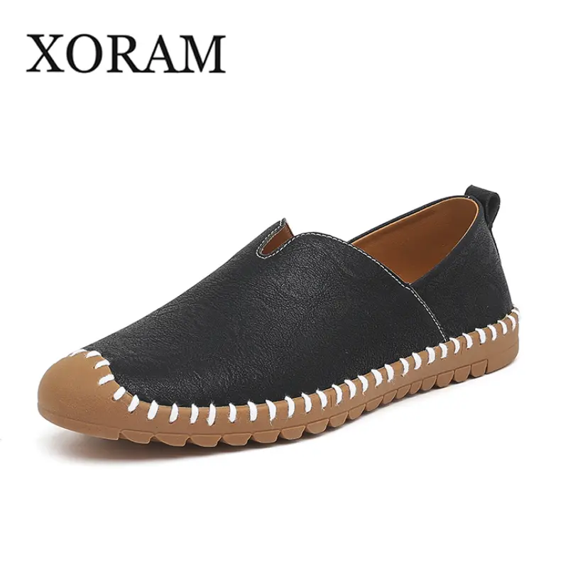 XORAM Men's Slip-On Driving Loafers, Plus-Size Stylish Lazy Casual Leather Shoes for Driving and Daily Commute8060