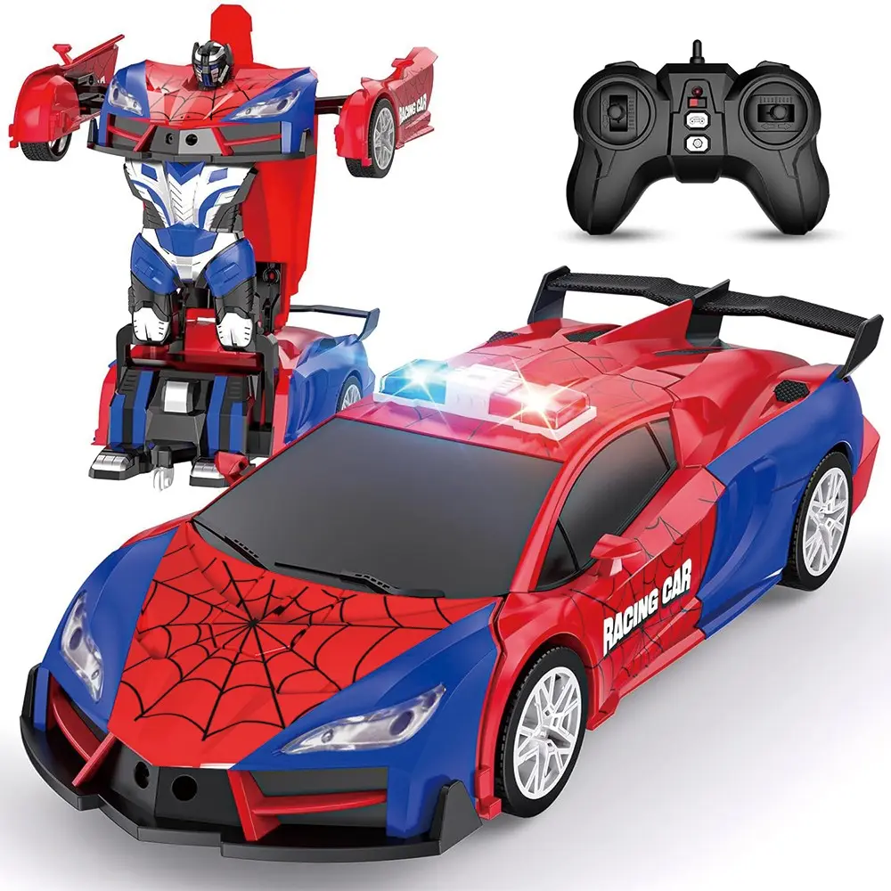 Spider Remote Control Transformable Robot Car, RC Model Car, 1:18 Scale, 360° Rotation, 2.4GHz Anti-Jamming, Flashing Lights, Kids Toy Gift