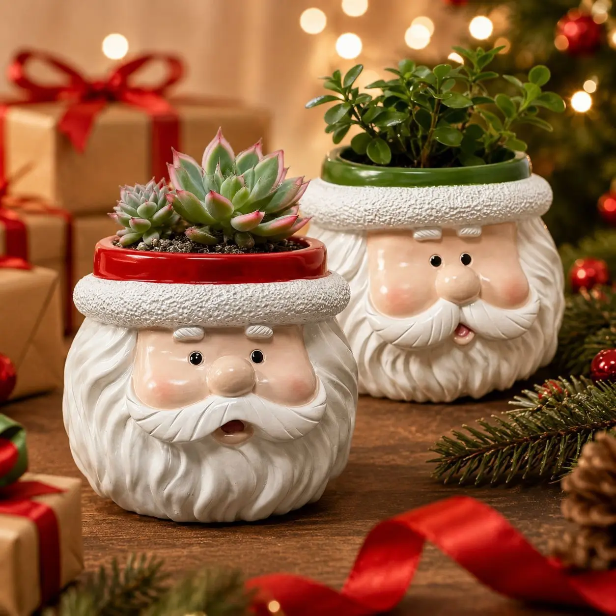 Snowman Santa Claus Resin Planter for Succulents, Christmas Festival Decor, Small Flower Pot, Holiday Atmosphere Decoration
