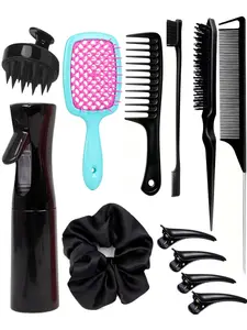 12-Piece Hair Brush Set, Spray Bottle, Exfoliating Brush, Scalp Massage Shampoo Brush, Nylon Comb, Tail Comb with Duckbill Clip