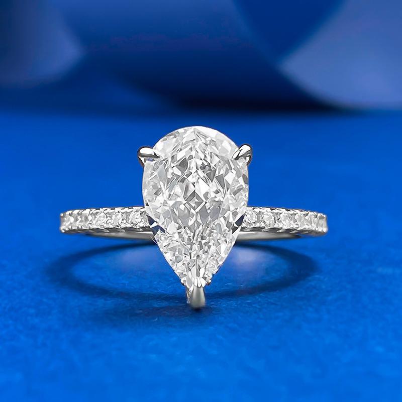 S925 Sterling Silver 3 Carat Pear Shaped Ice Flower Cut Ring 7*11mm 8A Cubic Zirconia Ring fashion jewelry accessory woman girl promise ring Springtok-216(50%)
