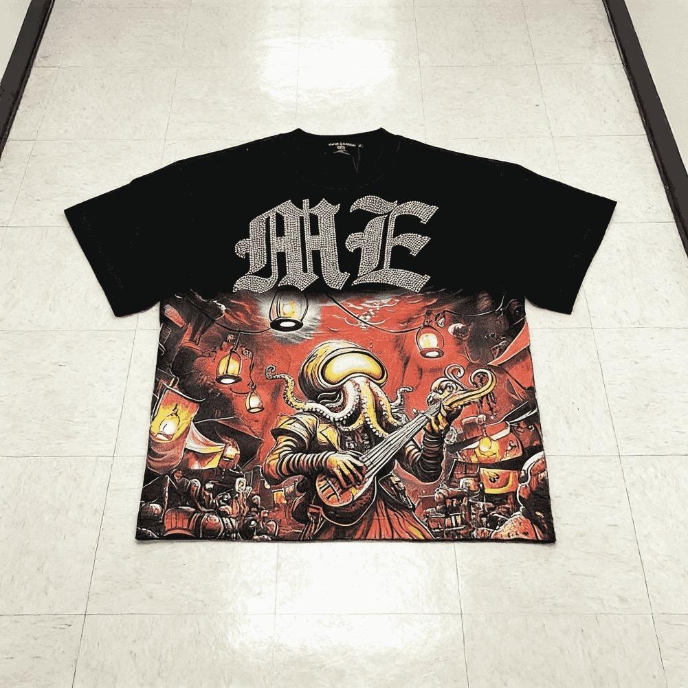 Vintage Cartoon Monster Print 100% Cotton T-Shirt Men Y2K Summer Short Sleeves Oversize Tshirt Streetwear Women Tops