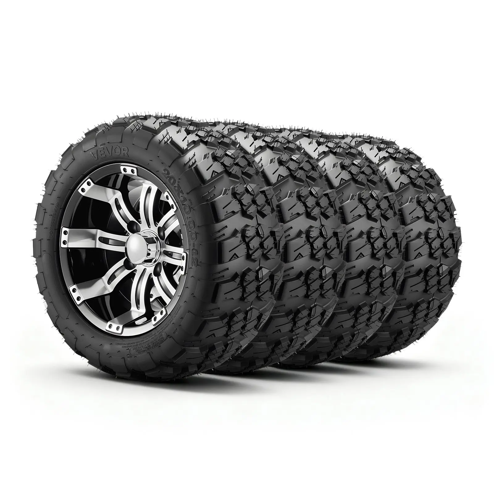 VEVOR Golf Cart Wheels, 12" 20x10-12 Black Aluminum Alloy Golf Cart Tires and Wheels Combo (Set of 4) Fit Club Car, EZGO, Yamaha, 4 Ply Rubber 4-Lug Lawn Mower Tires & Rims, 800 lbs Load, All-Terrain, Resorts