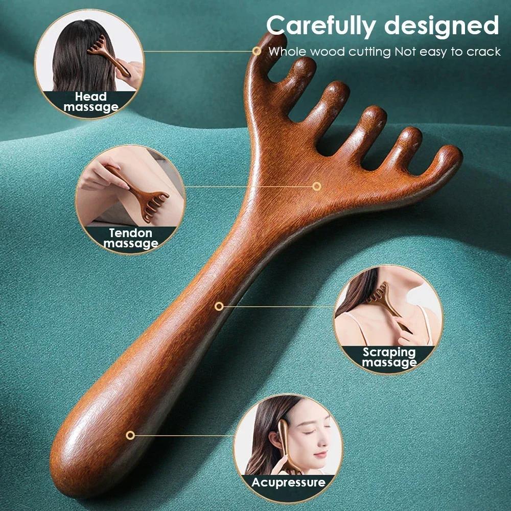 Six-Claw Scalp Massager Gua Sha Tool Back Scratcher Spa Handheld Meridian Massage Comb Hair Care