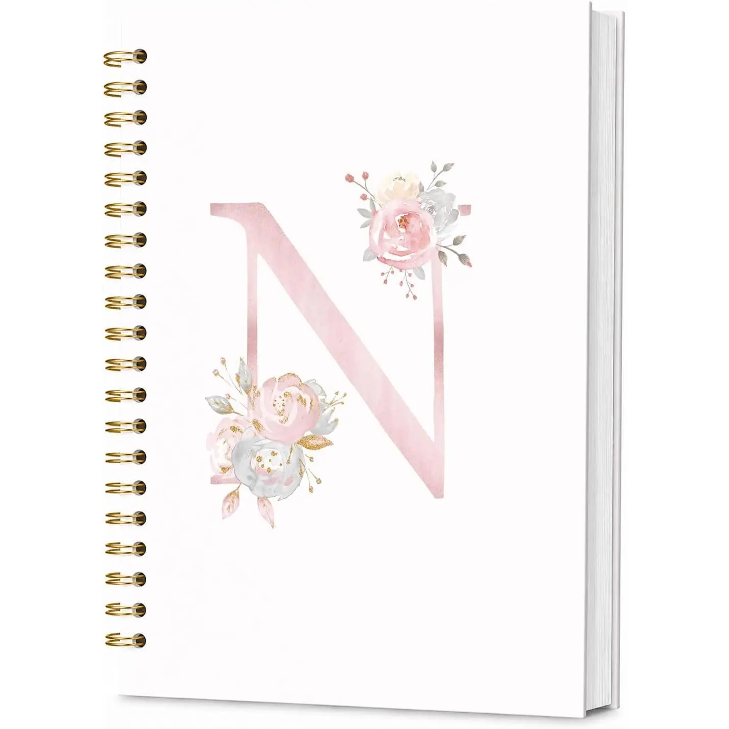 Presonlized Floral Initial N Notebook, Cute Custom Notebook for School Work Office Girls, Personalized Monogrammed Gifts for Women,Monogrammed Notebook for Women Teen Girl, 5.5 x 8.3