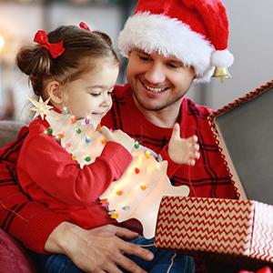 Table Top Christmas Tree, Hand Painted Resin Christmas Tree with Lights, Pre-lit Xmas Tree Decor Lighted Tabletop Decoration with Multicolored LED Bulbs, Ceramic-Like Finish Ornaments Green