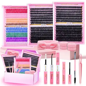 RITALASH 840Pcs Lash Clusters Kit Bulk Packs False Eyelash Extensions D Curl Wispy Individual Fake Eyelashes, Volume Studio Effect, Colorfued Individual Lashes, Large Pack with Bond&Seal|Tweezers|Remover|Brush|Washset