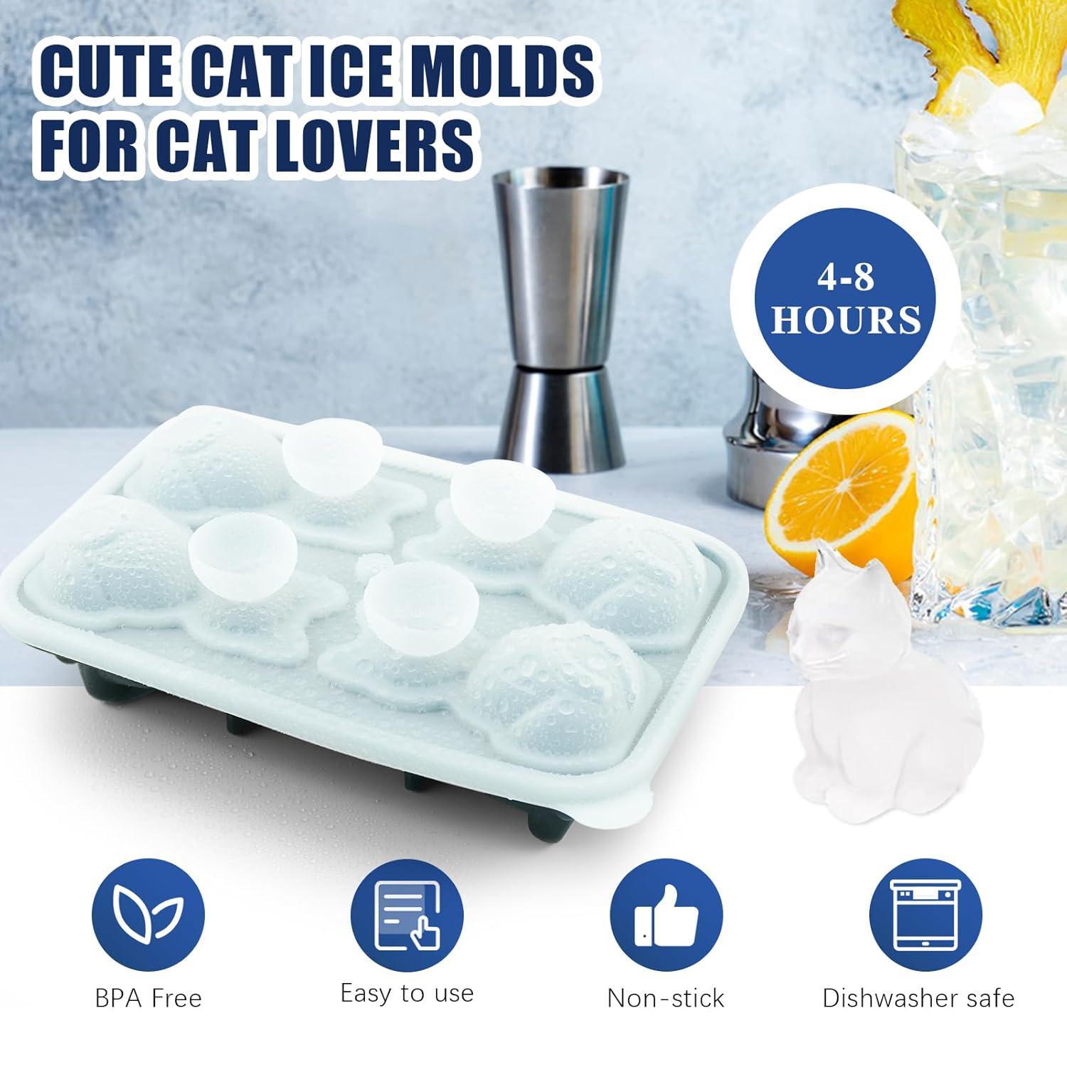 3D Cat Shaped Ice Cube Mold, 4 Hole Large Fun Shape Ice Cube Tray, Ice Molds for Cocktails, Bourbon, Brandy, Cocktail Whiskey Bourbon, Funny Cat Gifts for Cat Lovers