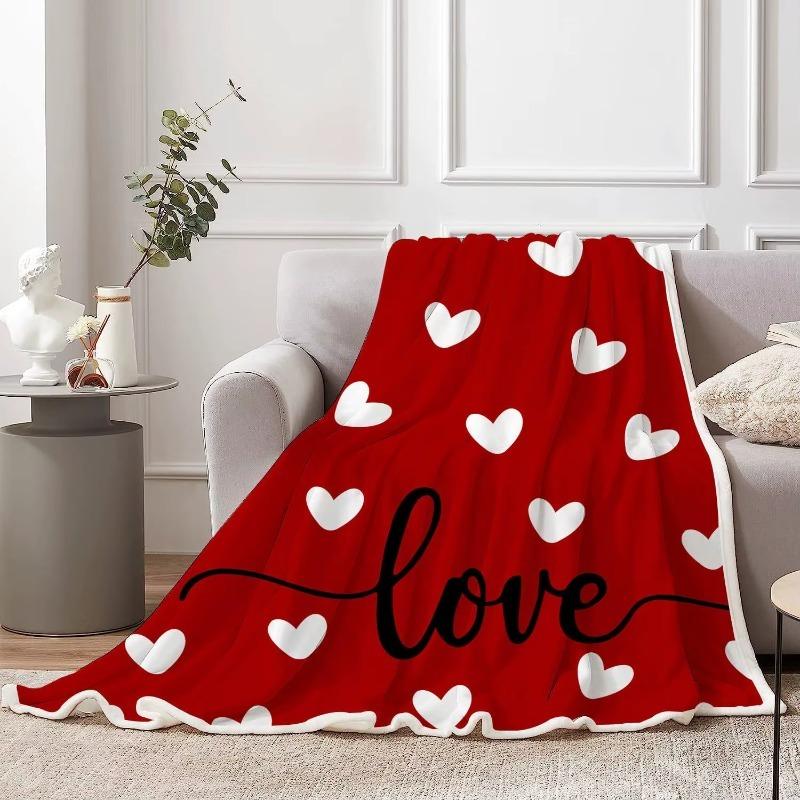 Valentine Throw Blanket, Red Love Hearts Flannel Warm Soft Cozy Fluffy Bed Couch Blanket, Romantic Home Chair Decoration