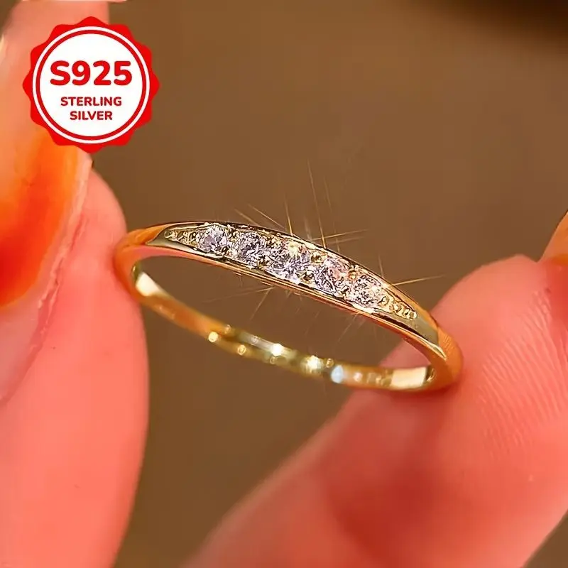 Silvery S925 Sterling Synthetic Zirconia Simple and Elegant Ring for Bridal, Wedding, Engagement Party Jewelry