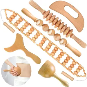 6-In-1 Wooden Massage Tool Set, Body Shaping Massager, Facial Sculpting Roller, Fascia Massage, Home Sports Outdoor Acupuncture Equipment