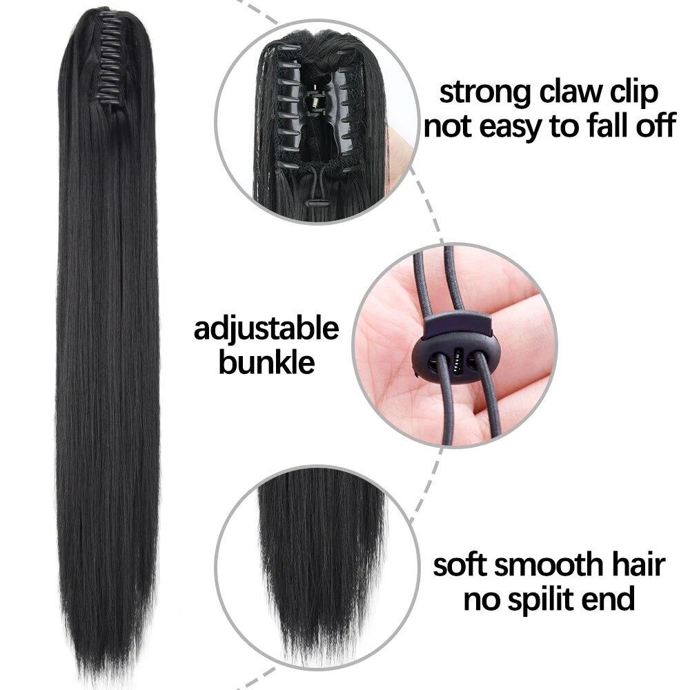 Fashionable Claw Clip Long Straight Ponytail  Fluffy Heat-Resistant Synthetic Hair Extension