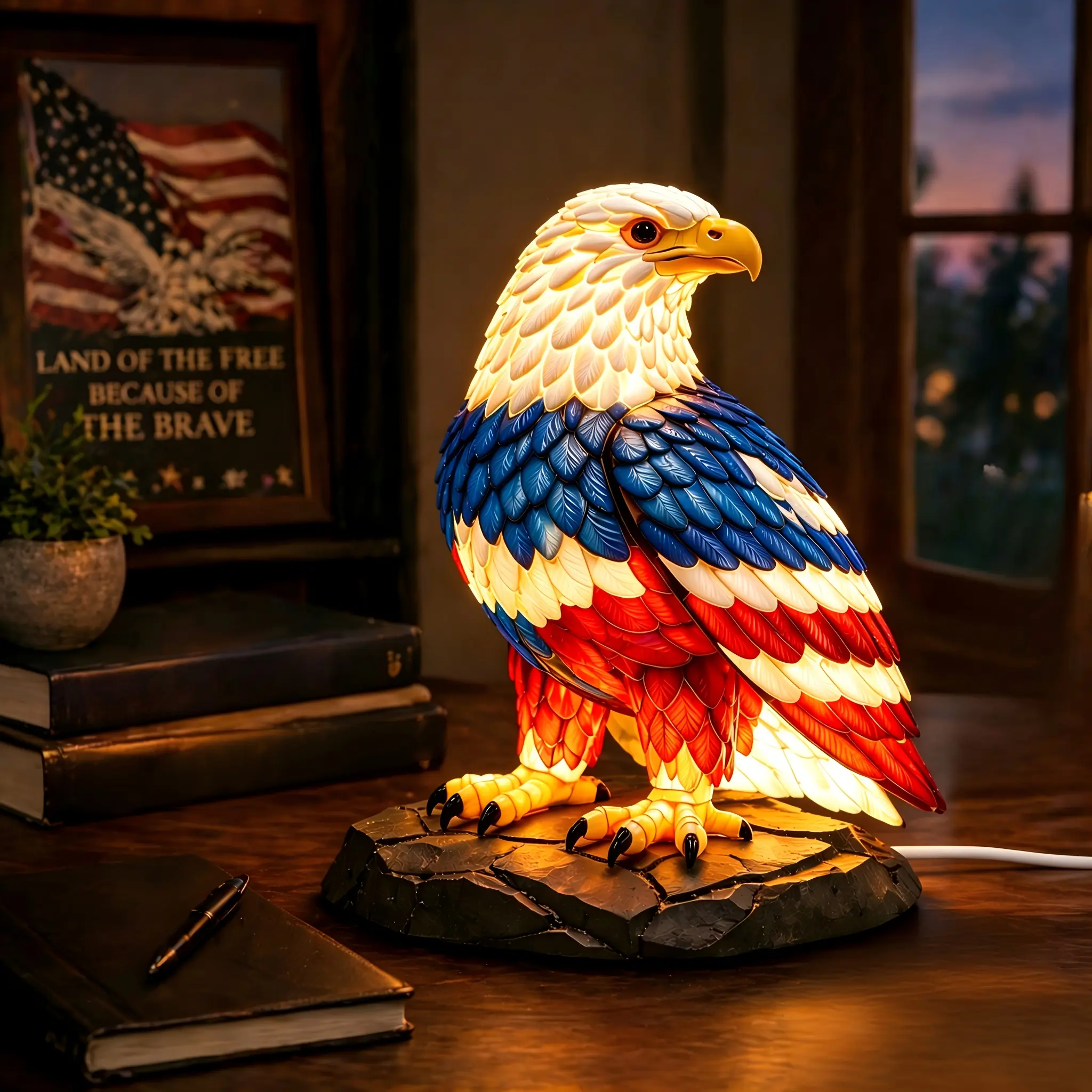 Retro Boho 3D Eagle Resin Stained Table Lamp - Bedside Table Lamp, Boho Light Fixture, Resin Night Light, 3D Sculpture, Indoor Bedroom Decor, Creative Gift for Home Decor Enthusiasts