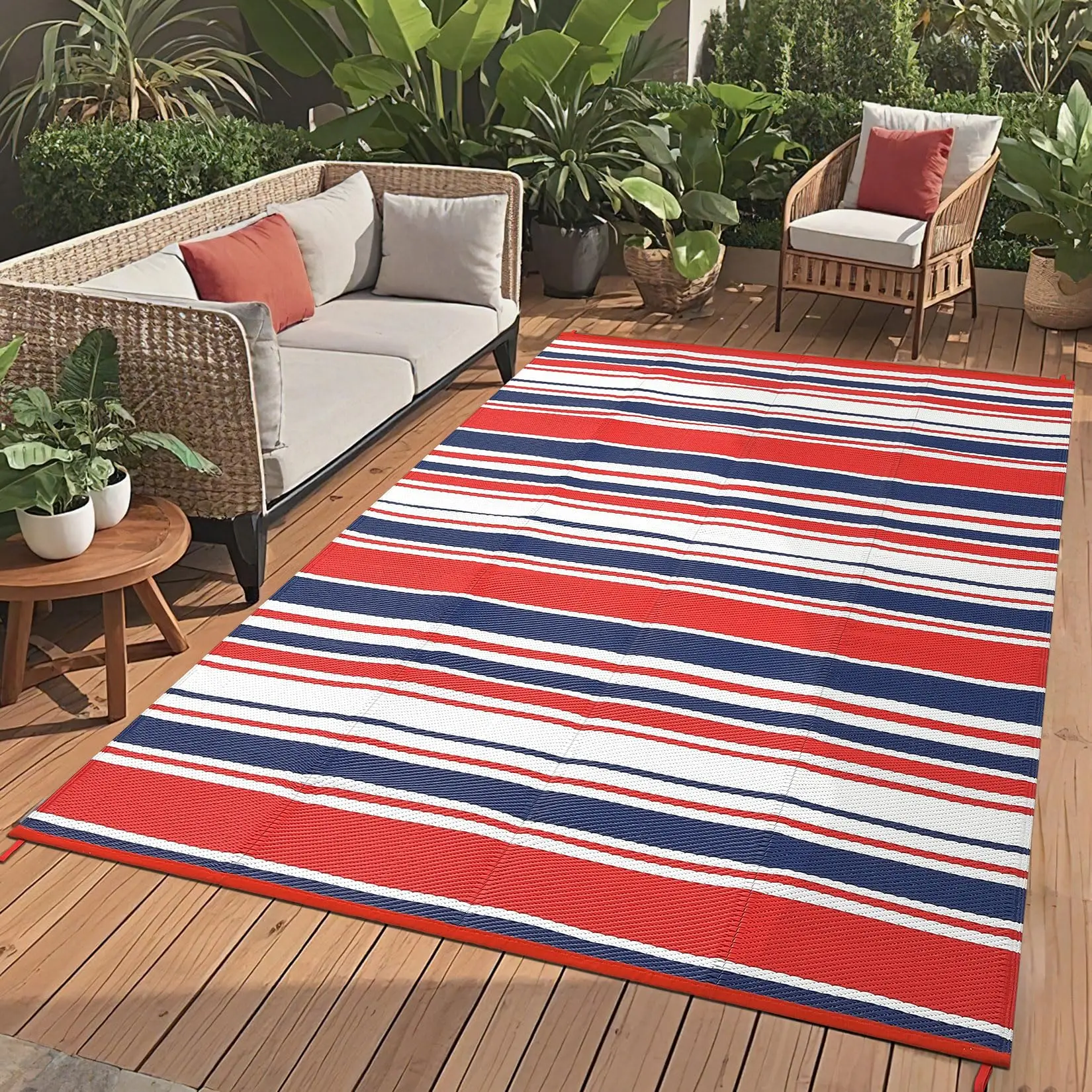 Waterproof Patio Rug  10*14 Ft - Reversible Outdoor Mat for Deck, Garden & Picnic, UV Resistant