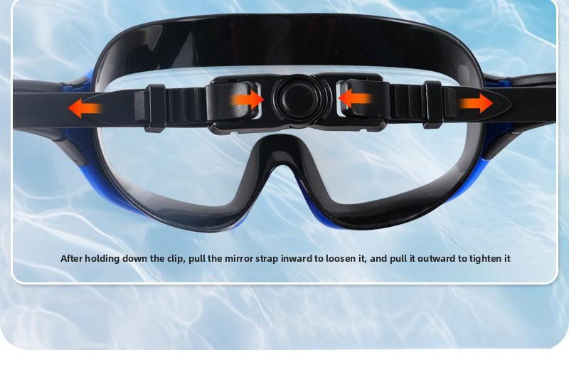 Adult swimming goggles with large frame, electroplated, transparent, waterproof, anti-fog, wide field of vision, unisex protective swimming goggles