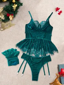Christmas Sexy Lingerie Set for Women, 3 Piece Bra, Thong & Socks, Embroidered Temptation, High Quality Comfortable Gift clothes haul baddie clean girl style cool girl outfits