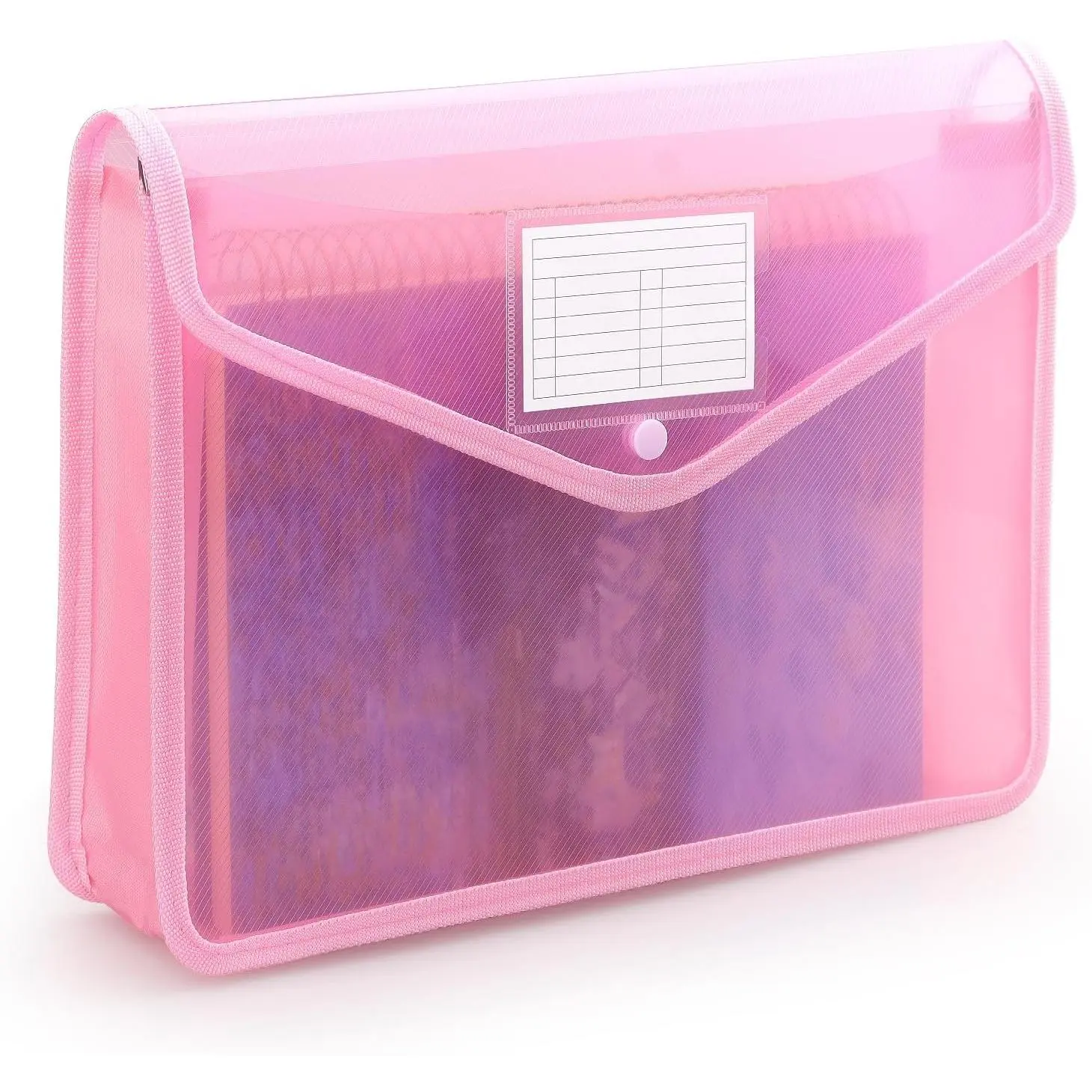 Plastic Expanding File Folder, Transparent envelopes with Snap Closure, No Dividers, Large Capacity, Fit Letter/A4 Size (Pink)
