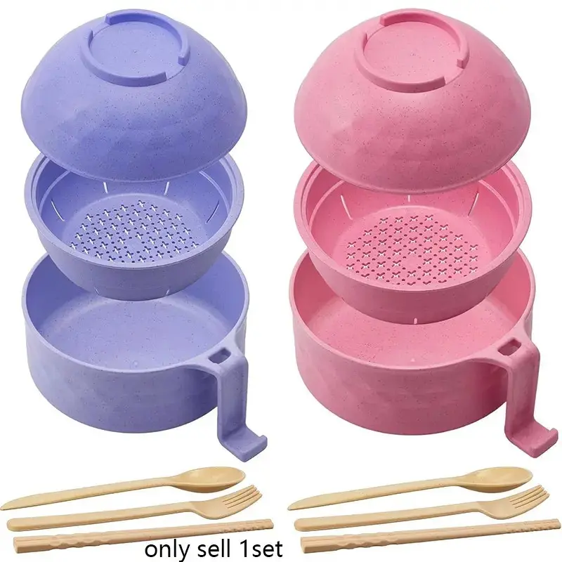 Ramen Bowl Set, Includes Bowl, Lid, Soup Spoon, Chopsticks, Fork, Portable Cutlery Set, Home, Office, Dormitory Use, Mealware Kit, Ramen Noodle Tableware