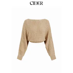 Cider Knit Boat Neck Lace Up Batwing Sleeve Cropped Top SummerFinds