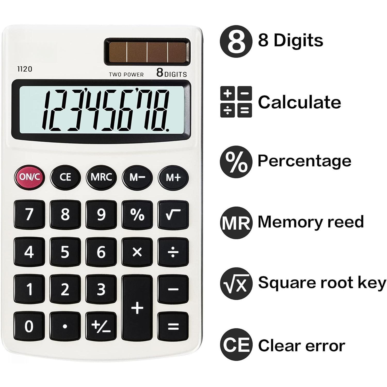 Calculator,  Standard Function Basic Calculators, Solar  Dual Power Office Calculator with Cover, Metal Panel, 2 Pack