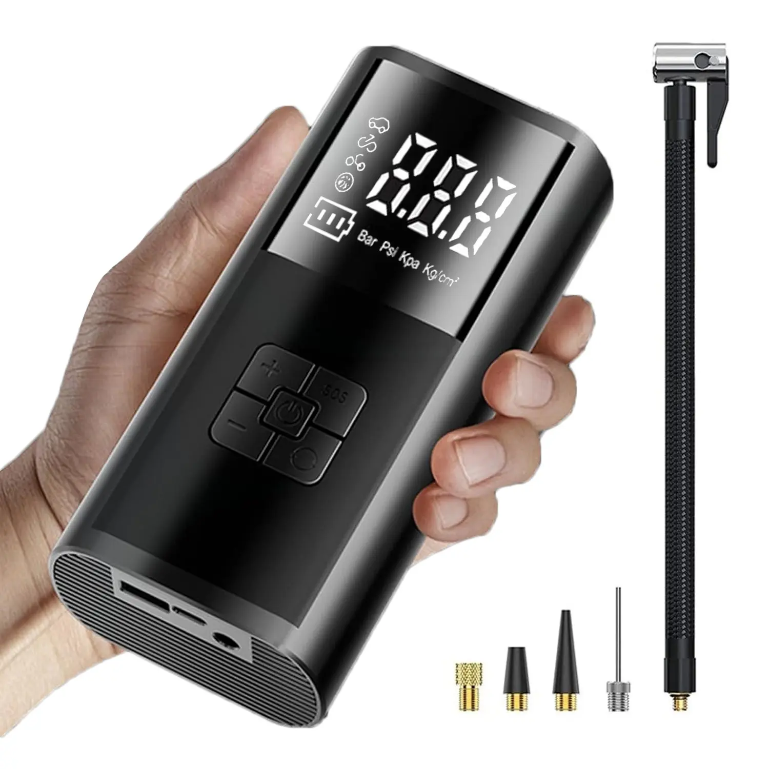 Smart Digital Auto Tire Inflator, Portable Car Air Compressor Pump with Accurate Pressure Gauge and Emergency LED Light, Quick Electric Handheld Air Pump for Car, Bike, Motorcycle, Camping Air Bed, Sports Balls