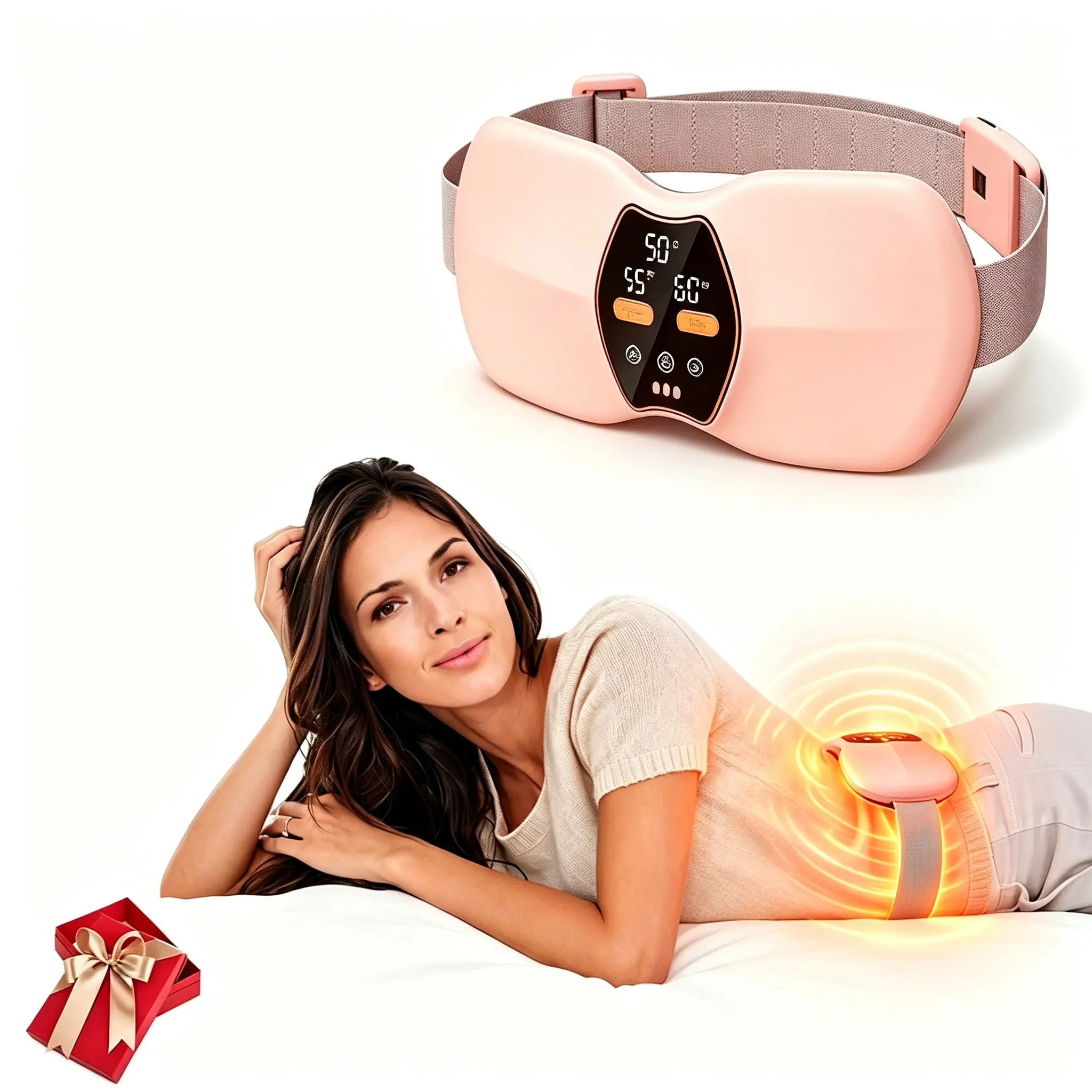 USB Rechargeable Menstrual Pain Relief Heating Massage Belt, Soft Velvet Waist Warm Pad, 3 Temp Levels, Wireless Abdominal Heat, Gift for Mom