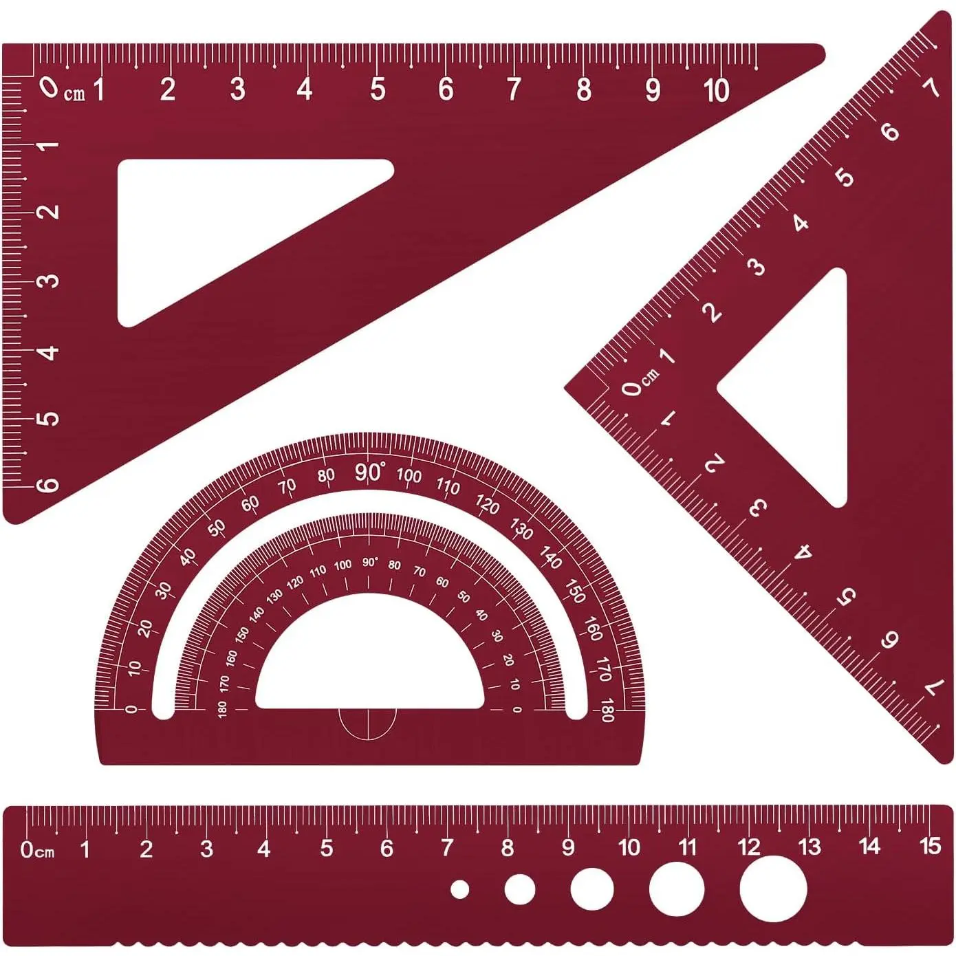 Triangular Ruler Set, 4 count  Alloy Ruler, Metal Drafting Ruler, Geometric Protractor for Students, Draftsmen, Engineers, School Office Supplies (Sky Blue)