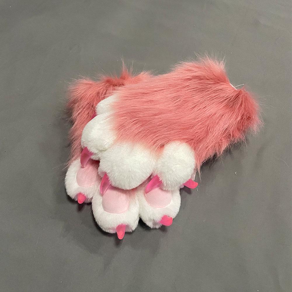 Faux Fur Plush Furry Cat Claw Gloves Fursuit Animal Fox Paws Mittens Halloween Cosplay Costume Accessories for Adult
