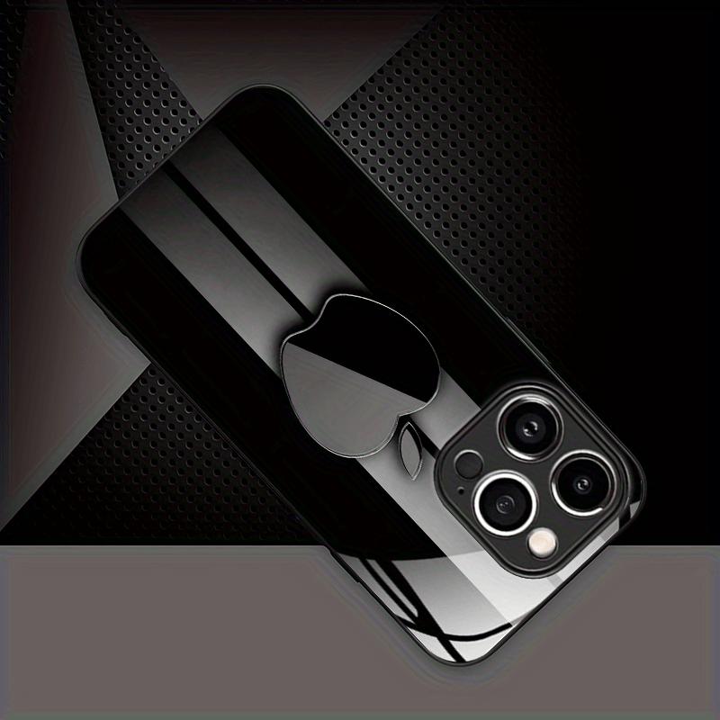 Black Apple Dark Luxury Pattern, Suitable for iPhone 16/16 Pro/16 Plus/16 Pro Max/15/15 Pro/15 Pro Max/14/14 Pro/14 PLUS/14 Pro Max/13/13 Pro/13 Pro Max/13 Mini/12/11/XR/X/8 Tempered Glass Phone Black Silicone Matte, Trendy Design High-End/Cute/Transparen