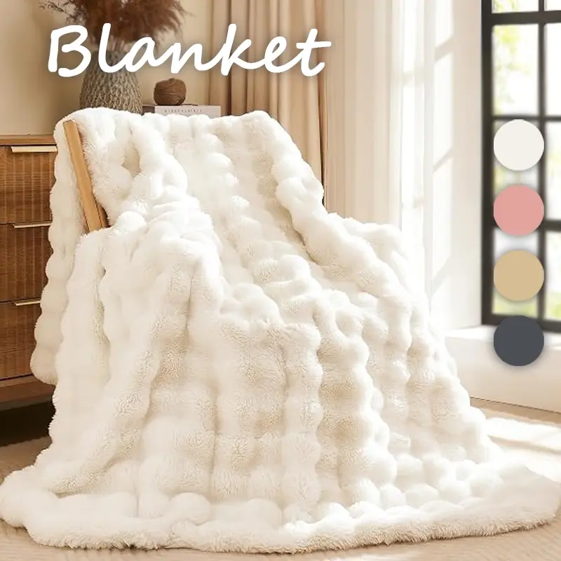 Bubble Pattern Plush Throw Blanket, Double-Sided Soft & Plush Air Conditioning Throw, Cloud-Like Touch Skin-Friendly Warm Breathable Decor Cover, Machine Washable All Season Blanket for Sofa, Bedroom, Office Naps & Daily Indoor Relaxation