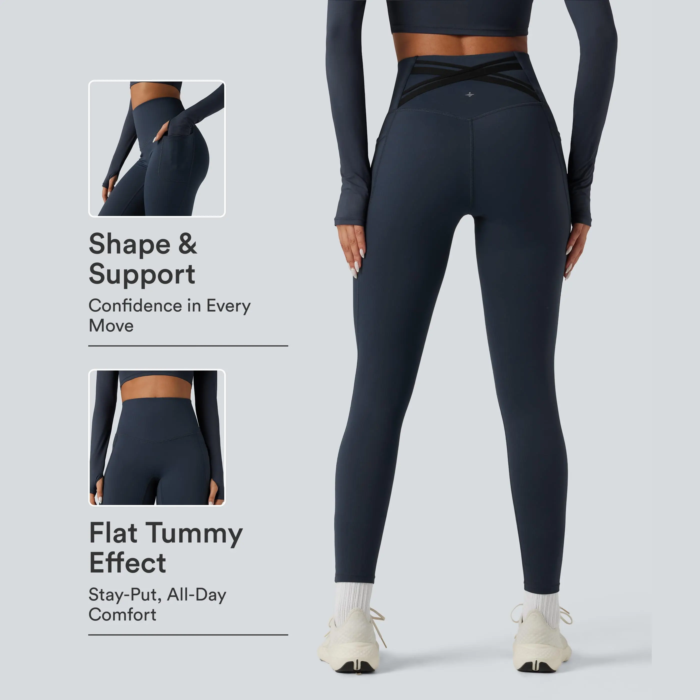 Halara UltraSculpt Heat High Waisted Tummy Control Crossover Back Running Leggings with Pockets #BackToSchool