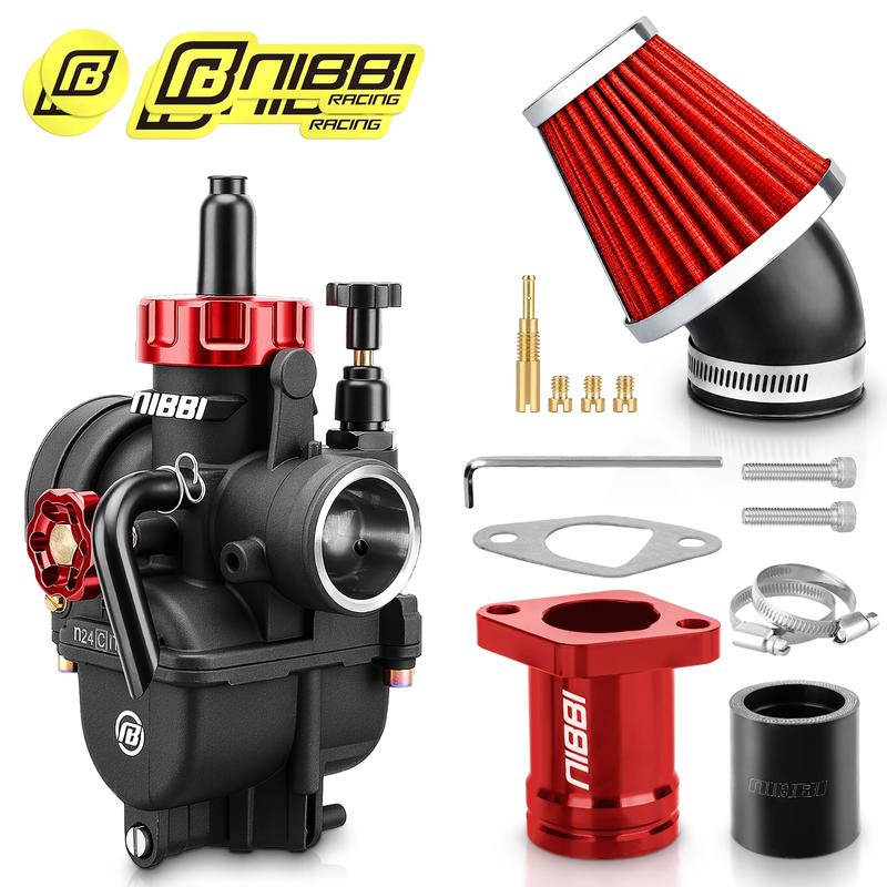 NIBBI PE22 22mm Motorcycle Carburetor Kit with 48mm High Flow D-Port Air Filter, Auto Replacement Fuel System Part for Dirt Bikes