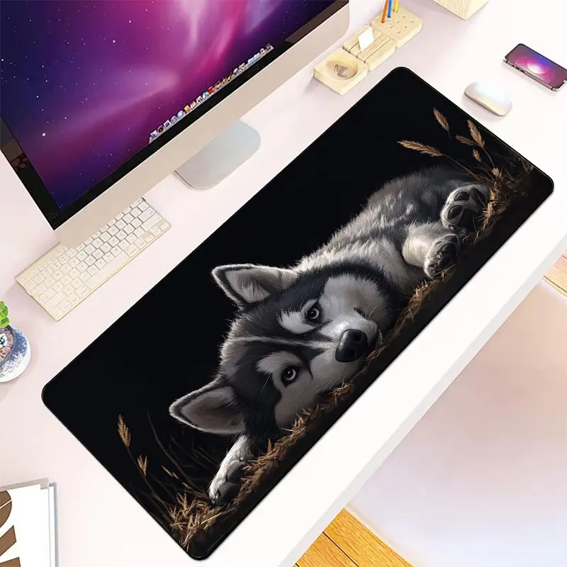 1 Piece Husky Dog Desk Mat - High Detail Realistic Siberian Husky Puppy Design, Natural Rubber, Durable Gamers/Office Mouse Pad, Suitable for Laptops/PCs, Sturdy Construction, Stylish Desktop Accessory, Gift Option