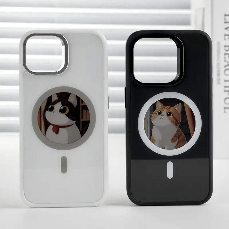 Round Screen Magnetic High-Definition Projection Phone Case, NFC E-Ink Screen Phone Case, Compatible with iPhone 13-16 Models, Customizable Phone Case Pattern, with MagSafe Function