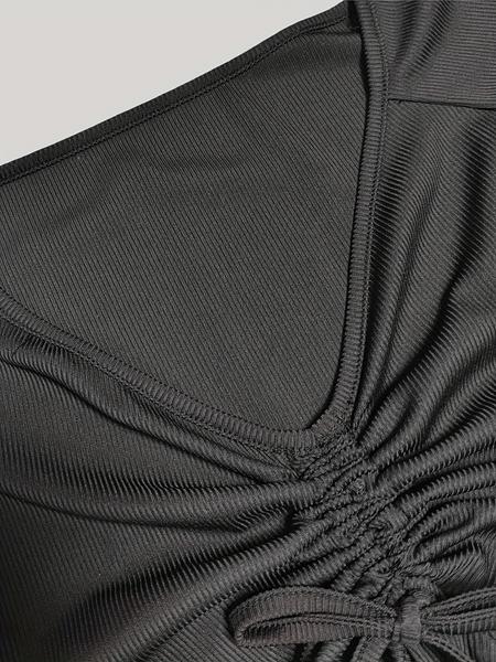 【Plus Size】 Solid Bow Decor Thumb Hole Curved Hem Tee, Plus Casual Long Sleeve T-shirt for Daily Wear, Women Plus Clothing for Fall & Winter, Top