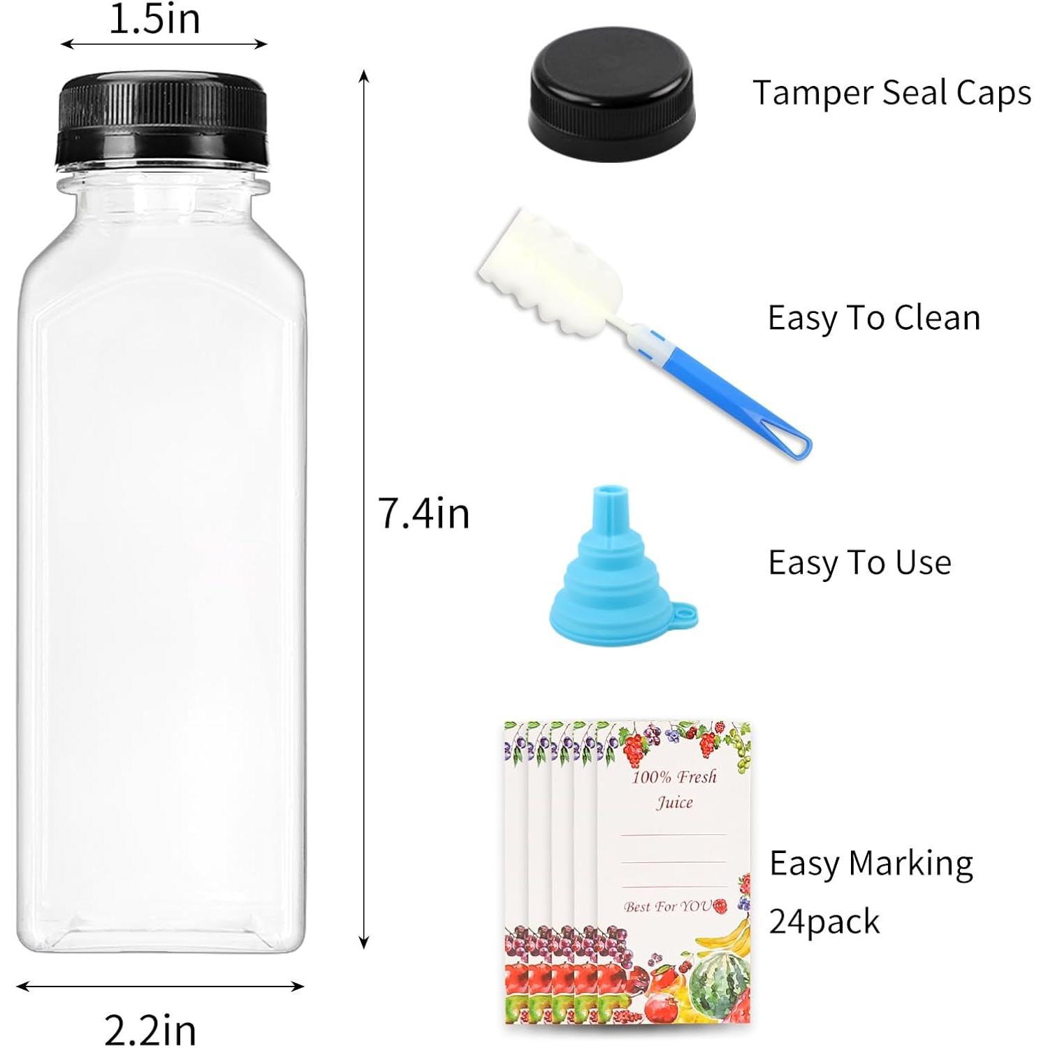 20 count 16oz Juice Bottles, Plastic Juicing Bottles with Caps, Clear Drink Containers with  for Drinking, Smoothie and Other Beverages
