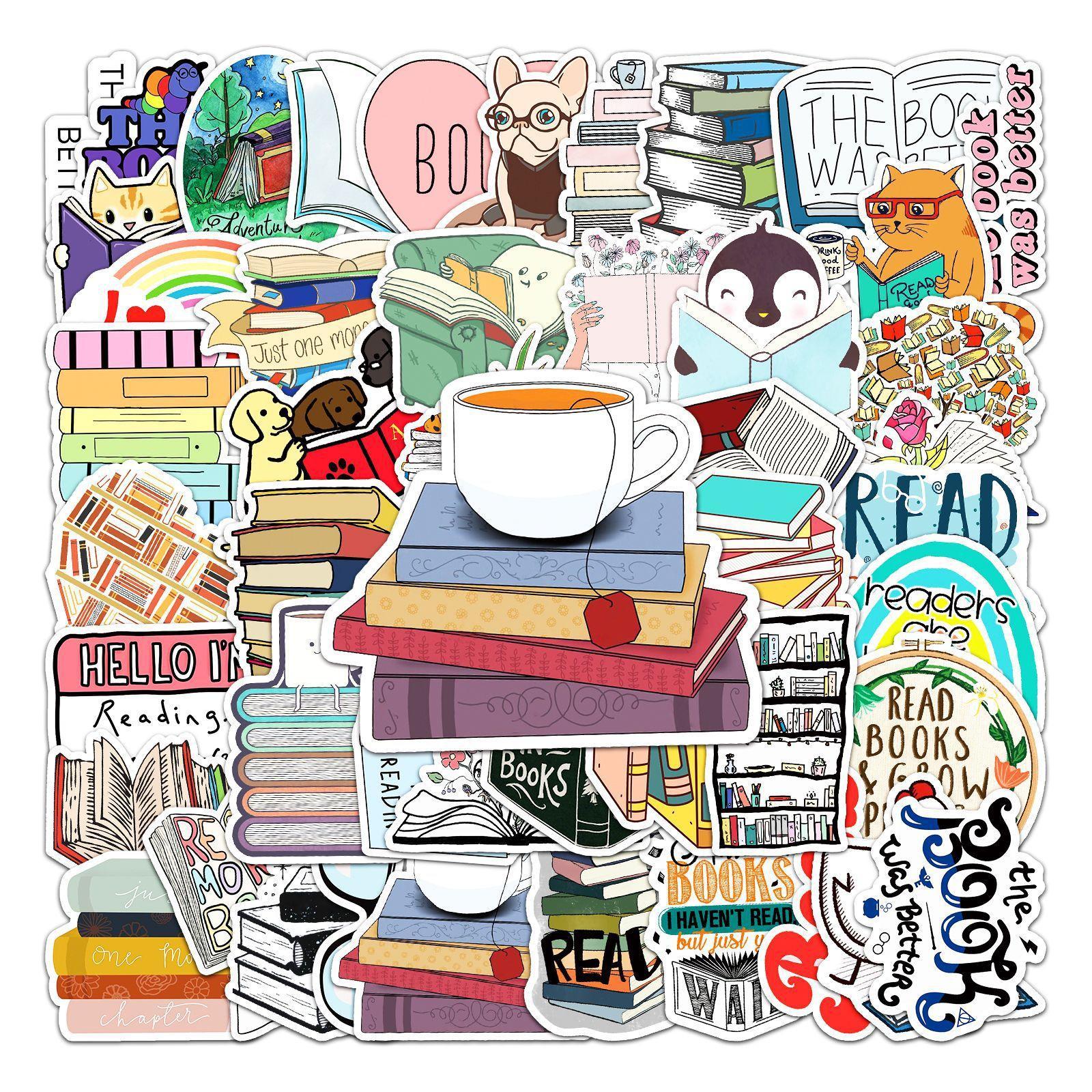 50pcs Book Pattern Water Cup Self-Adhesive Stickers, Waterproof Decorative Stickers For Scrapbooking For Student, Sticker Packs, Paper Book, Book Reading Stickers