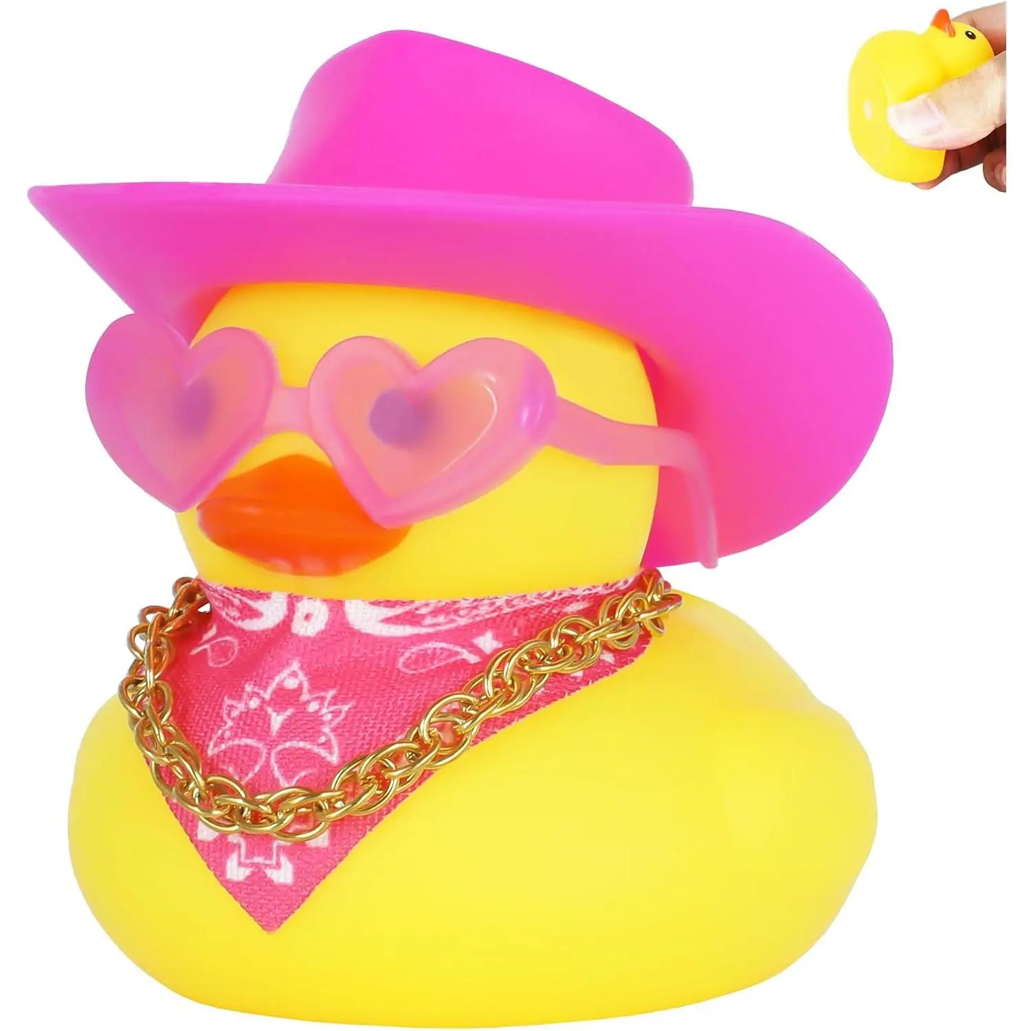 Rubber Ducks for  Dashboard Decor -  Cowboy Hat Duck with Heart Sunglasses,  Necklace & Double-Sided Tape, Funny Squeeze Sound  Accessories for Adults, Multi-Purpose PVC Duck Ornament