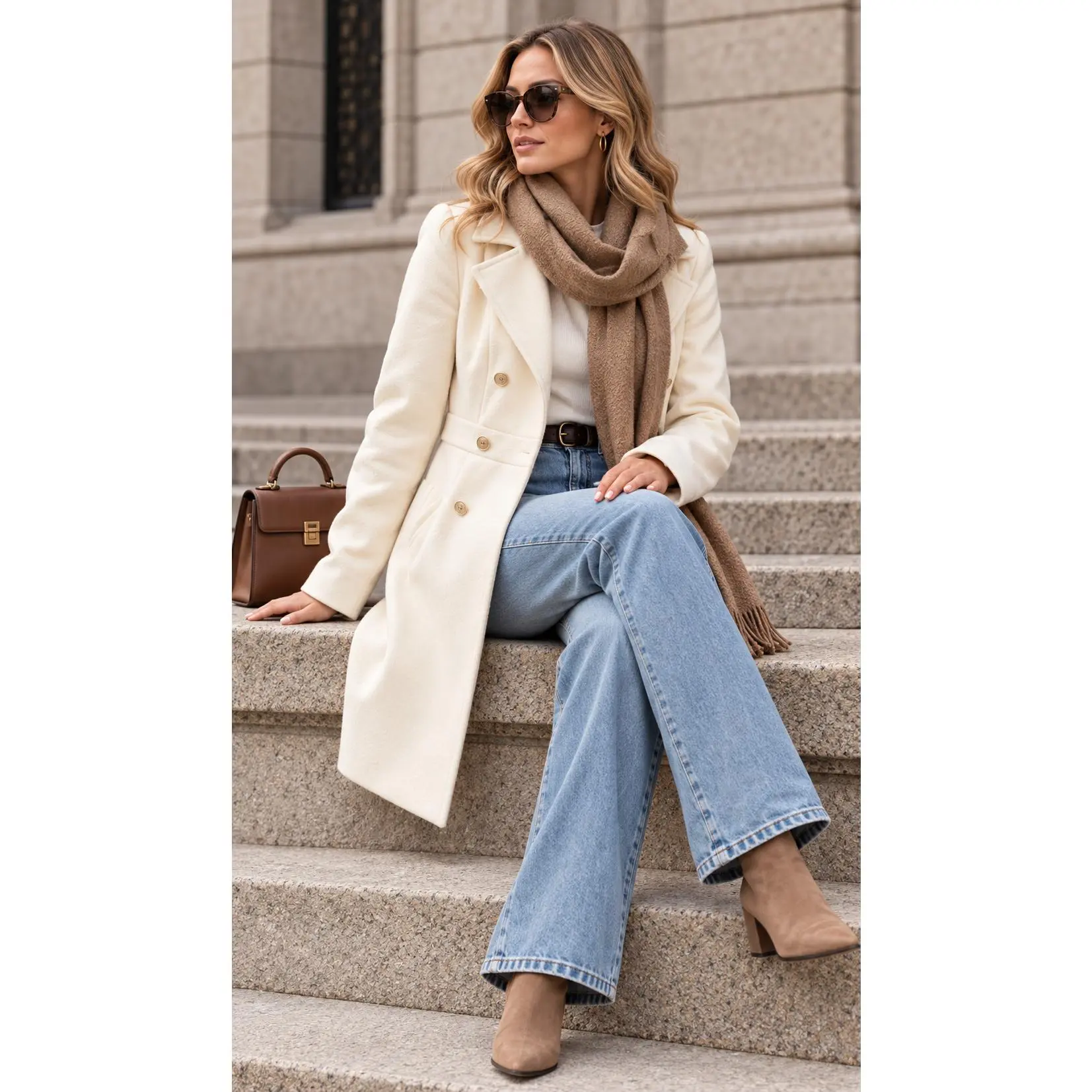 VVZ 2026 Minimalist Solid Lapel Overcoat, Double Button Long Sleeve Women Outerwear, Pockets Design, Sleek Fall Winter Everyday Coat