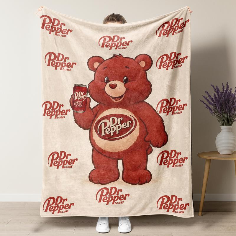 Dr Pepper Funny Bear Flannel Blanket Soft and Warm cozy blanket soft fluffy lightweight reversible fluffy blanket soft fleece blanket decorative giftable