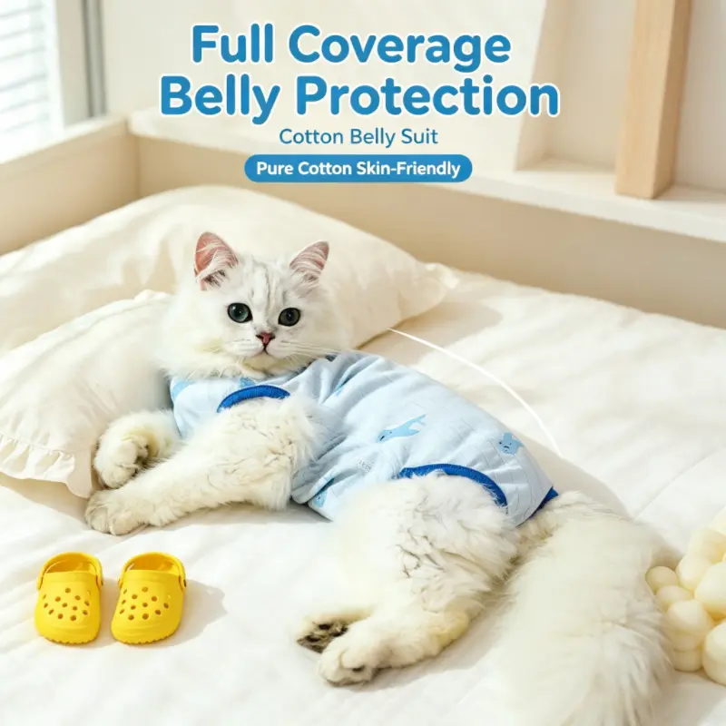 Pure Cotton Breathable Sleeveless Cat 1-Piece - Anti-Shedding Belly Protection Jumpsuit for Spring Summer Recovery, Ideal for Ragdoll, Maine Coon Cats, Cotton Fabric, Belly Shield, Breathability