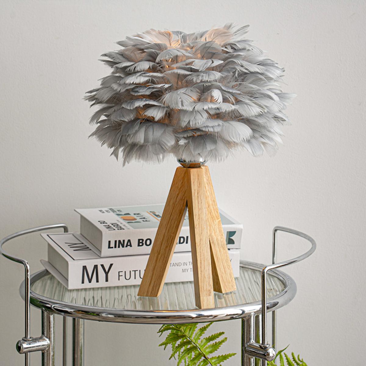 Dimmable Feather Table Lamp, Touch Control + Remote, USB Powered LED Night Light, Elegant Desk Decor for Bedroom/Living Room