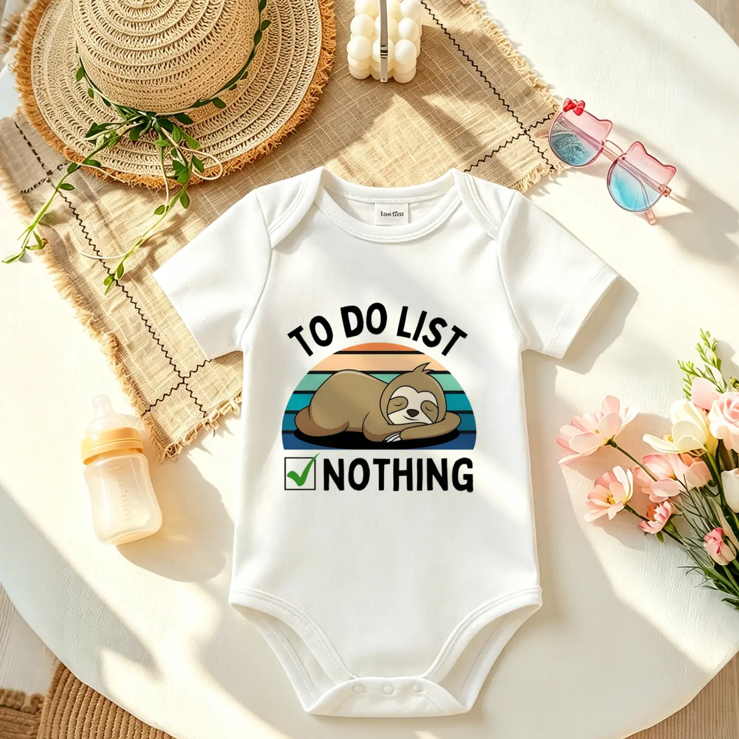 Funny Sloth To Do List Baby Onesie, Soft Cotton Short Sleeve Bodysuit, Cute Newborn Essentials and Baby Shower Gift for Boys and Girls