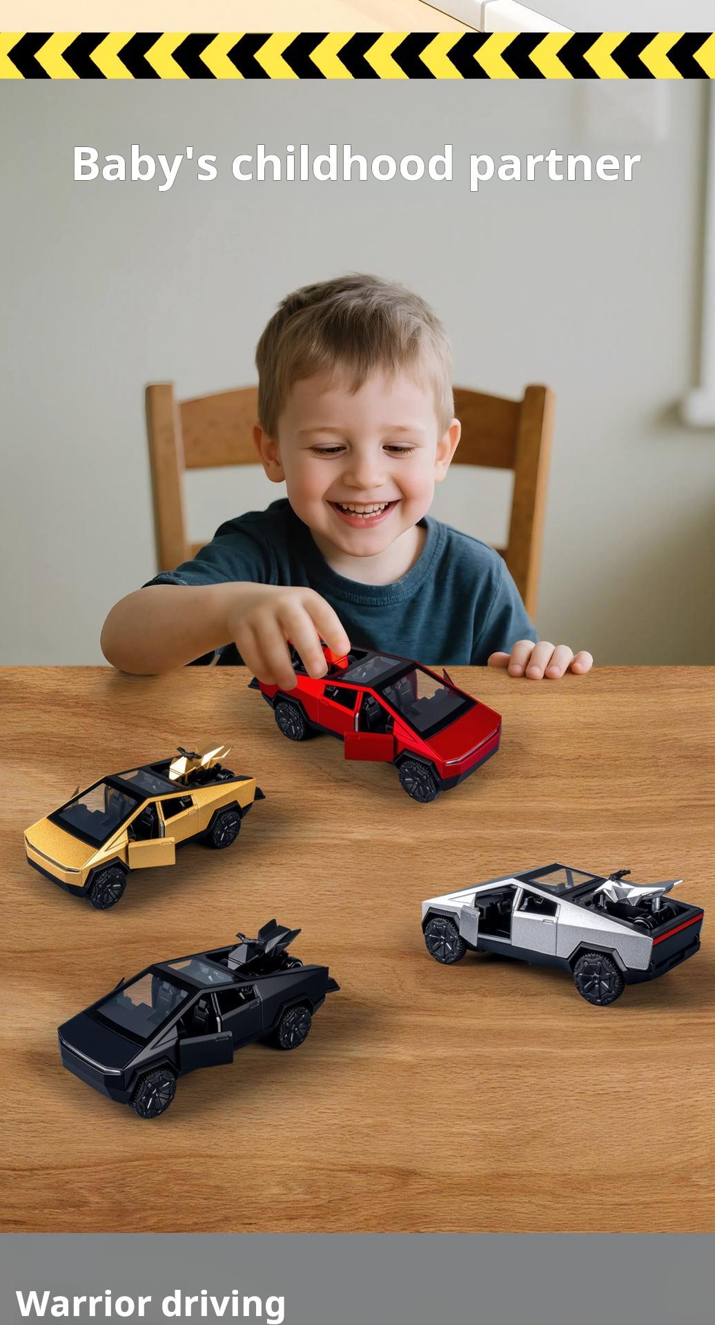 1:36 Cybertruck Toys Off Road Vehicle Die Cast Model Car Beach Motorcycle Hobby Collectible Birthday Gift For Boy