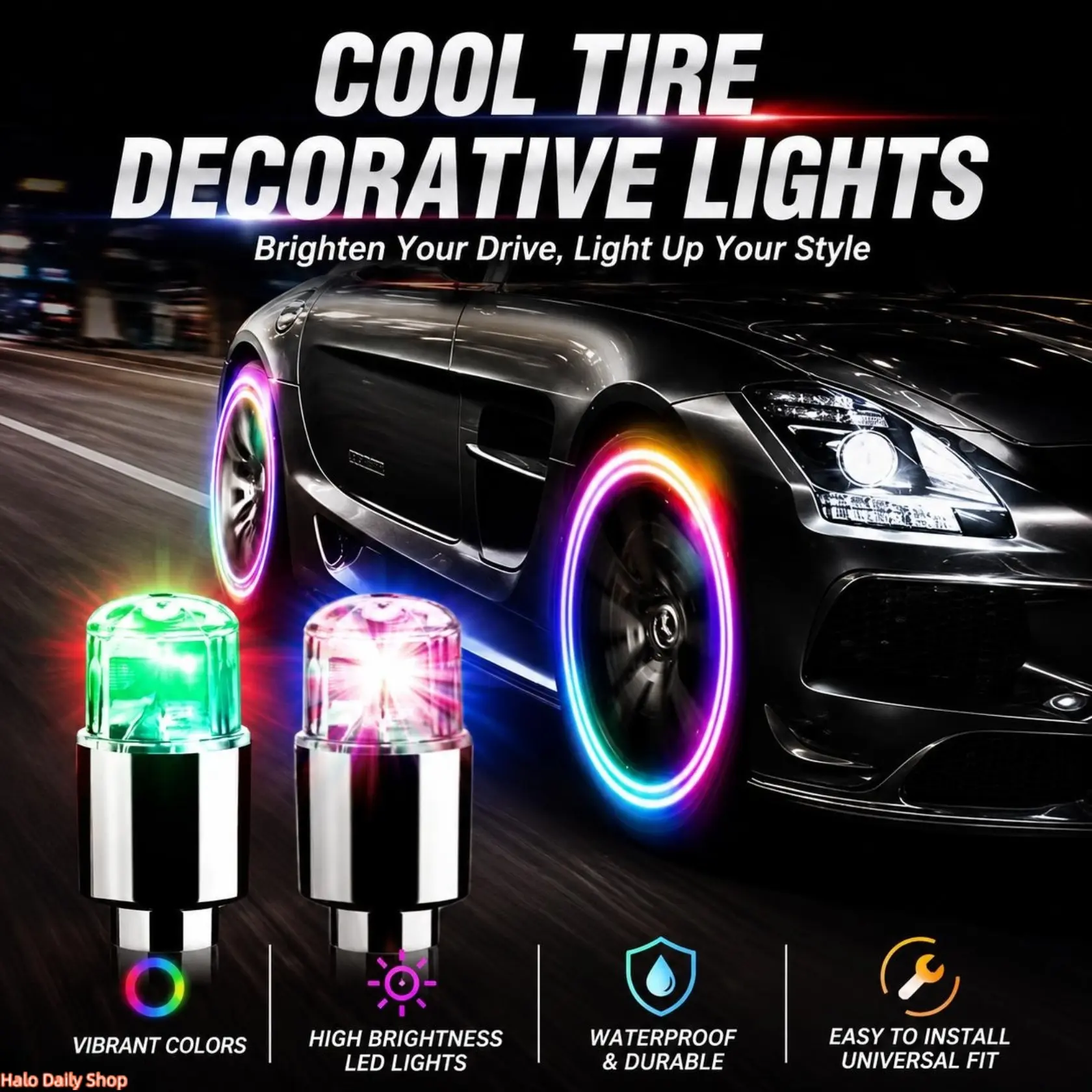 4 Pack 2026 New RGB Tire Lights for Cars Motorcycles Bikes Electric Vehicles Colorful Flashing Wheel Lights Valve Stem Lights Decorative Auto Accessory Hot Trendy Gadget Daily Driving