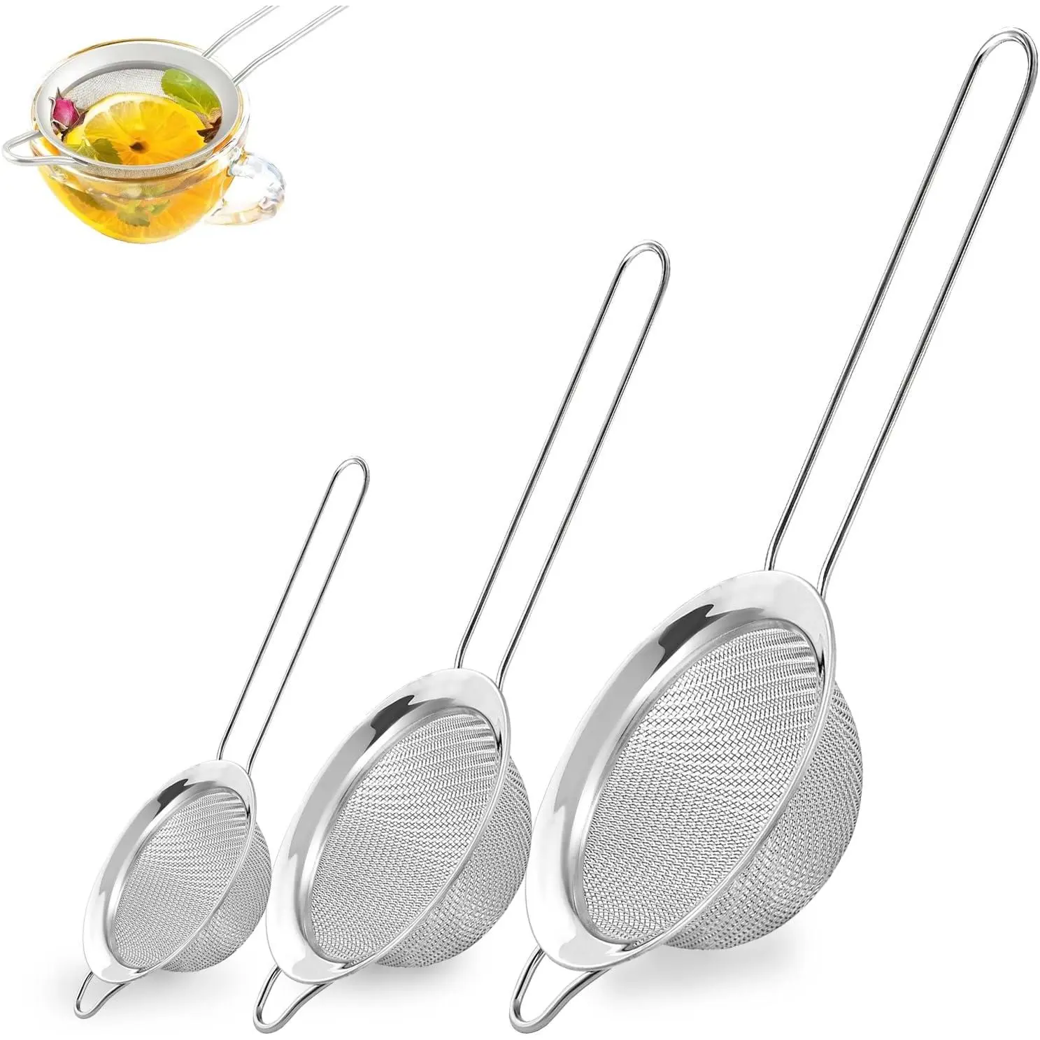 3 count Fine Mesh Strainer with Handle, Small Sifter Strainers Set, Stainless Steel Sieve Colander for Kitchen Baking Juice Quinoa  Flour