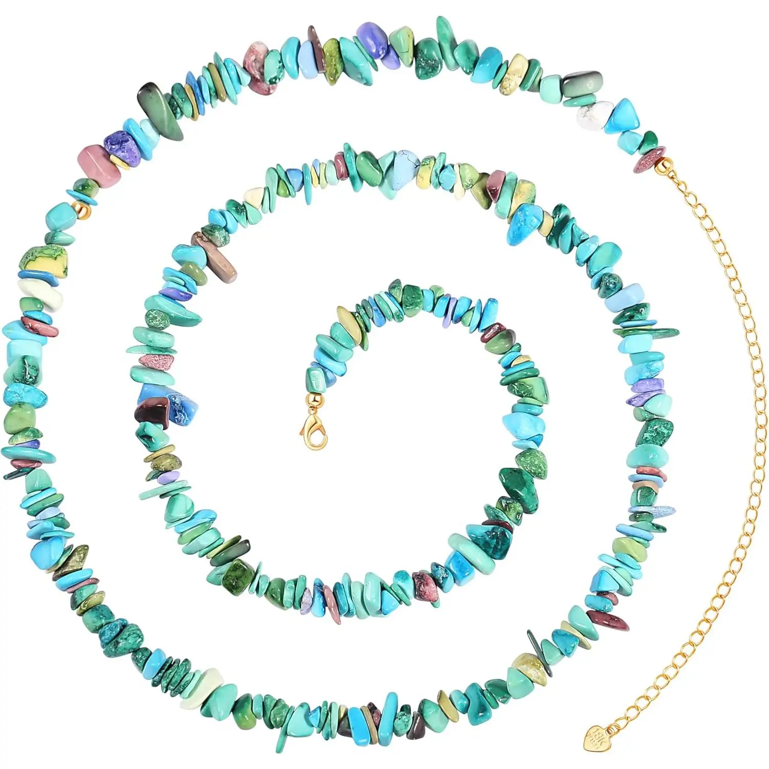 Women's 8mm Round Natural Amazonite-Irregular Turquoise Long Beaded Wrap Necklace, Adjustable Multi-Use Handmade Gemstone Jewelry for Daily Wear