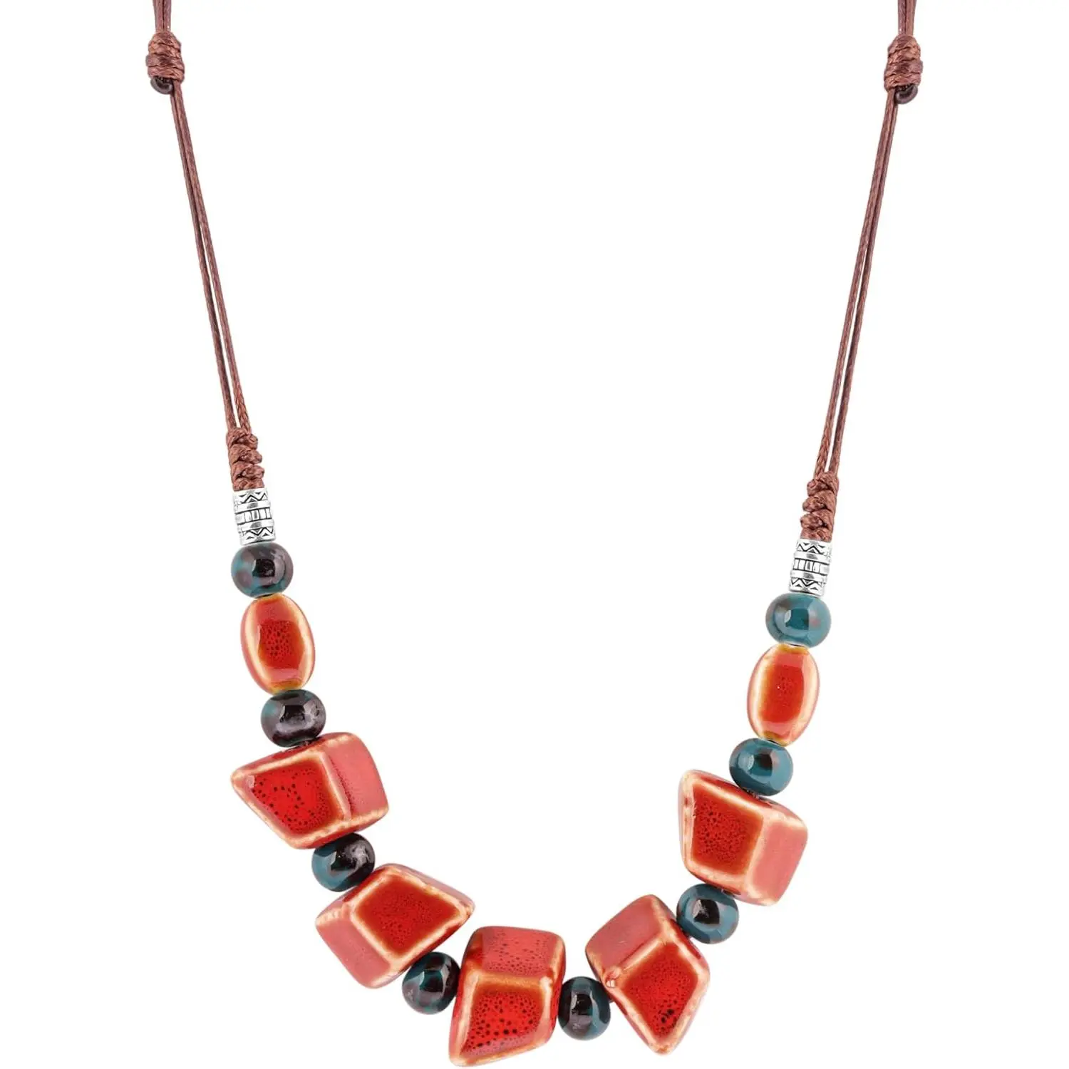 Bohemian Hippie Colorful Ceramic Geometric Bead Strand Necklace,  Boho Statement   for Women